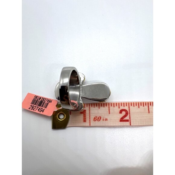 White Howlite Cross Ring Stainless Steel 316L Silver Gold Two Tone Statement - Picture 10 of 11